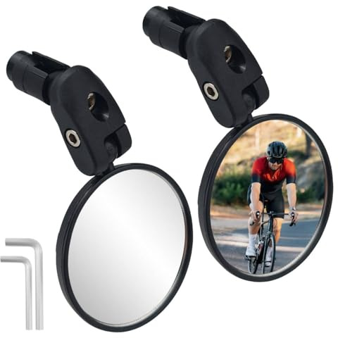 LELE LIFE Bike Mirrors, HD Convex Lens Bicycle Rear View Mirror for Handlebars, Bar End Accessories for Cycling Riding Mountain Road Bike Ebike (2 Pack)