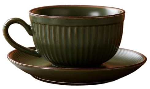 Ins High Value - Taza de cerámica de 250 ml a 300 ml, taza de café con leche, capuchino, moca, estilo europeo, taza pequeña de lujo (verde)