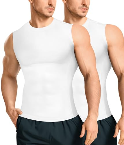 Nebility Men Compression Shirt Vest 2 Packs Slimming Tummy Control Body Shaper Seamless Undershirts Shapewear Waist Trainer Tank Tops