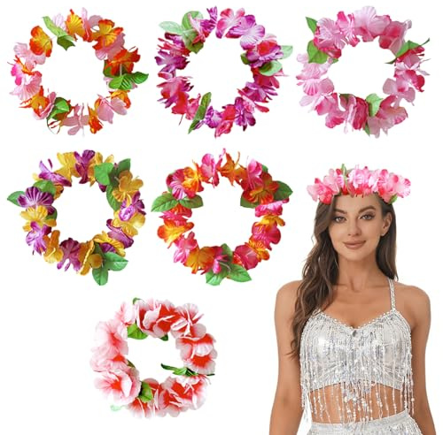 Ghirlanda Hawaiana Set, 6pcs Fiori Corona Fascia Capelli, Ghirlanda Hawaiana Collana, Multicolore Ghirlande Fasce del Fiori, Fasce con Fiore Hawaiano, per Carnevale Matrimoni Spiagge Feste