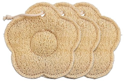 VELAJA Set med 3 naturliga Luffa-svampar, blomformad kroppssvamp, naturlig Loofah för mjuk skrubb, duschsvamp för mjukare hud och kroppsvård