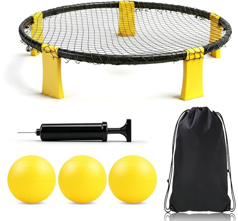 Probuk Swingball, Jeux de Plage, Set de Jeu de Balle avec Filet Rond et 3 Balles, Jeu Outdoor pour Enfants et Adultes, Cadre ABS Démontable avec Pompe et Sac, pour Jardin, Camping, Parc et Plage.