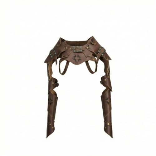 MagiDeal Armure Steampunk Épaulières Plastron Brassards Cosplay en Similicuir avec Rivets Dorés et Gravures Décoratives Bras Articulés et Protège Mains
