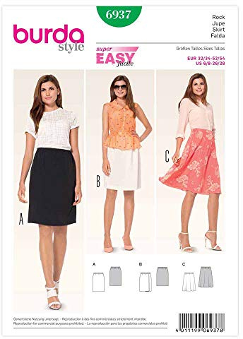 Burda Easy Schnittmuster #6937 Damen Mini-Rock mit Gummizug Gr. 32-54 - Nählevel 1 (Super Easy)