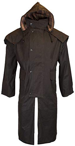 Walker & Hawkes – Impermeabile lungo cerato, unisex, stile mandriano, con cappuccio Marrone L