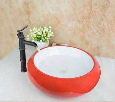 GOWE Red Single Handle Tap+Artistic Wash Basin Counter Hand Paint Color Washbasin Ceramic Sink Mixer Tap Faucet Basin