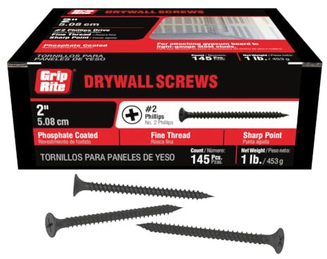 Grip-Rite 2DWS1#6 X 2 Phillips Bugle Head Fine Thread Sharp Point Drywall Screw, 1lb Box