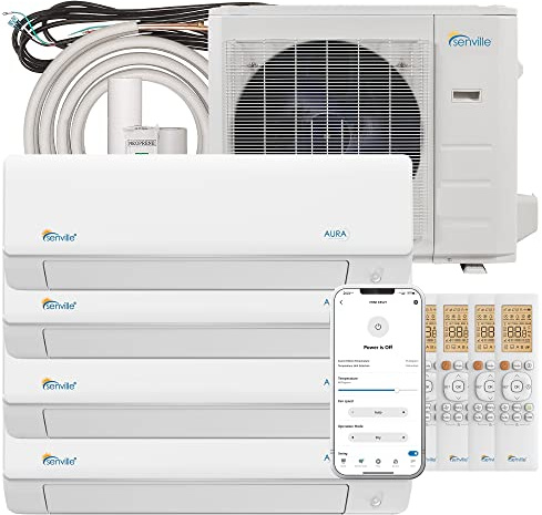 Senville 36000 BTU Quad Zone Mini Split Air Conditioner Heat Pump, 3 Ton, 4 Zone, Works with Alexa, White
