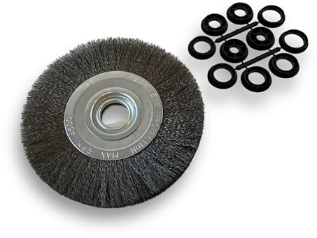 Brosse circulaire ACIER | Ø 200 mm | Epaisseur 2 rangs | Fil dur 0.30 mm ondulé | Alésage 32 mm + réducteur bague 25/22/20/16/12 mm | Touret meuleuse affûteuse ponceuse | Kibros 238202AT