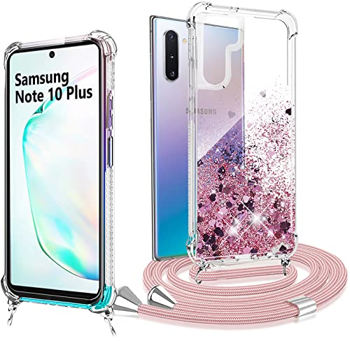Handykette kompatibel mit Samsung Note 10 Plus Hülle mit Band【Glitzer Kreatives Design】 Flüssig Bewegende Treibsand Transparent Handyhülle mit Kordel zum Umhängen Handyanhänger Halsband Lanyard Case