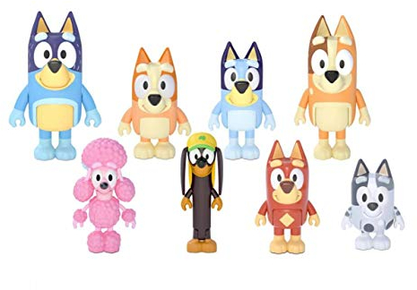 Bluey 8er-Figurenpack Bluey's Familie und Freunde, 8 Figuren mit beweglichen Gelenken, offizieller Sammelartikel
