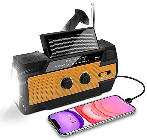 Nigecue Solar Radio, Tragbar Kurbelradio Dynamo Radio mit AM/FM, Eingebaute 4000mAh Wiederaufladbare Batterie, 4 Modi LED Taschenlampe, LED Leselampe mit Bewegungssensor, SOS-Alarm für Notfall Ourdoor