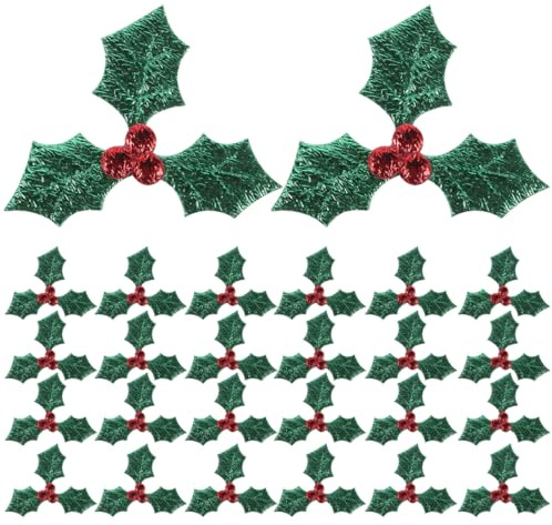 Milisten 100pcs Triple Leaf Holly Berries Embellishments for Christmas Card Making and Tag