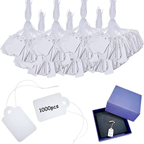 1000PCS Etichette Prezzi Cartellini del Prezzo Display Tag Regalo con Stringa di Sospensione Bianco per vestiti abbigliamento gioielli anelli – 23 x 13 MM