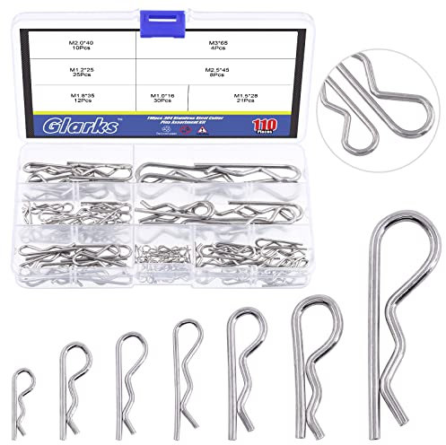 Glarks Lot de 110 pinces à cheveux R en acier inoxydable 304 pour automobile, mécanique, garage, équipement électrique, voitures, camions, tondeuse à gazon, réparation de petits moteurs