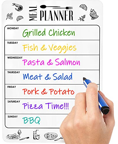 Dry Erase Magnetic Meal Planner for Refrigerator A4 (8.5x12 inch) - Magnet Weekly Menu Board for Fridge - Magnetic Menu White Board - Fridge Meal Planner Magnet - Dinner Meal Planner Dry Erase Board