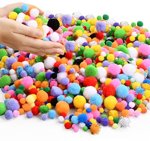 Xzeemo 1000 Stück Pompons zum Basteln, Bunte Pompoms, Pompons Bälle, Mini Pom Poms, Bunt Kleine Bommeln Flauschigen, 1-3cm, für DIY Kreativen Handwerk Herstellung Basteln Hobbybedarf