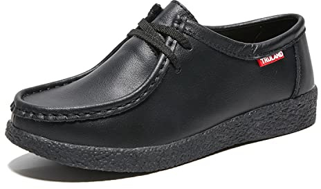TRULAND Chaussures Femme Wallabees - Derby à Lacets, Cuir Suède (CN 39 / EU 38,Cuir Noir)