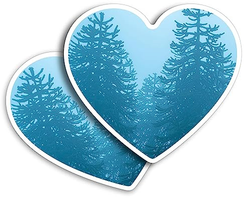 2 x Vinyl Stickers 7.5 cm - Heart Shape Monkey Puzzle Trees Winter Fog Art Print Decal Laptop Tablet Luggage Car Wall Fridge Door Sticker #51477