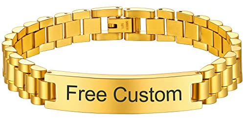 Enni of York Masculine Watch Band Stainless Steel Link Bracelet Personalized Engraved DAD Jewelry Gift for Men DAD Father