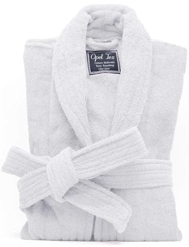 OPEL TEX Premium Quality Unisex Shawl Bathrobe 100% Egyptian Cotton Terry Towelling Mens Ladies Robe Womens Luxury Nightwear Dressing Gown (White, One Size)