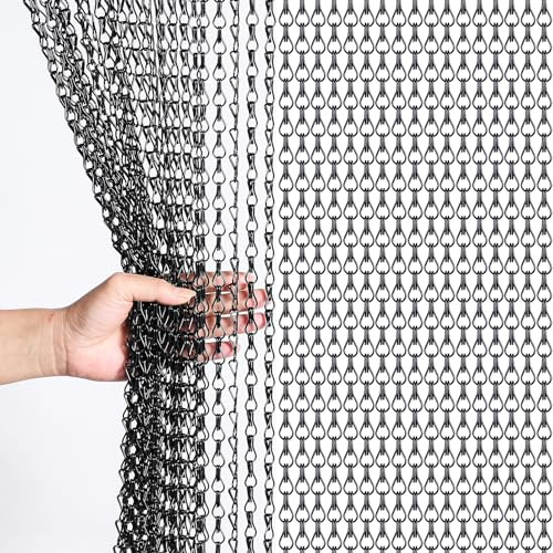 Gluwoer Cortina de Cadena de Aluminio 90 × 200cm Puerta Mosca Cadena Pantallas (Negro)