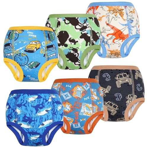 FLYISH DIRECT Ropa Interior de Entrenamiento para niños y niñas, Calzones de Entrenamiento para niño de 100% algodón, Bragas de Aprendizaje Reutilizables, 6 Paquetes, 2 años
