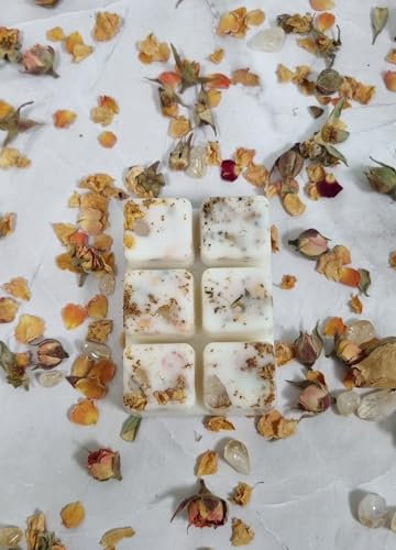 Little Tree London Self-Love Luxury Wax Melts with Rose Quartz Crystals Chips. Unique Wax Melts with Dried Roses. High fragranced, Long Lasting.