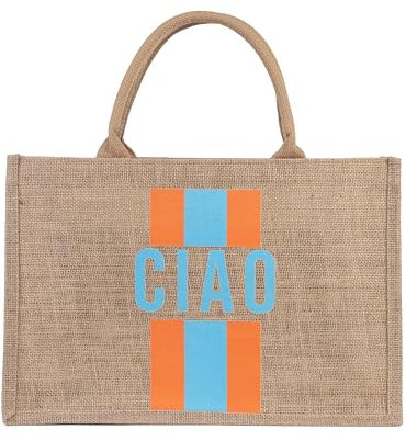 BEY'Z Exotic Vintage Chic Damen Jute-Tragetasche mit Streifendruck, Schultertasche zum Einkaufen, umweltfreundlich, wiederverwendbar, natürliche ausgefallene Strandtasche, Handtasche