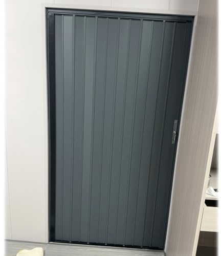 AMUFJJ concertina door Concertina Doors Internal Grey, 80x200 180x200 120x202 190x204 200x206 CM Private Bifold Door With Lock Key For Closet/Shower/Kitchen, Sliding Louvre Door(70x200cm/28x79in)