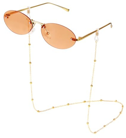 MEGAVOW Trendy Rimless Oval Sunglasses with Eyeglasses Straps, Fashion Tinted Frameless Sunglasses, Vintage Small Round Eyewear, Retro Glasses for Women Men, Fashion Tinted Coloured, UV Protection