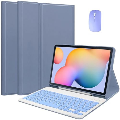 EHLCYS Keyboard Case for Samsung Galaxy Tab S10 Plus/S9 Plus/S9 FE Plus/S8 Plus/S7 Plus/S7 FE 12.4 Inch, [QWERTZ German] Magnetic Removable Keyboard Cover with Pen Holder and Mouse,Lila