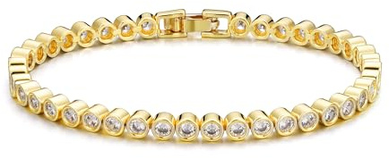 TINGN 14K Gold Plated Tennis Bracelet for Women Elegant Cubic Zirconia Gold Bracelet Classic 3mm Round-Cut CZ Arm Jewellery Gifts for Women 6.5 Inch