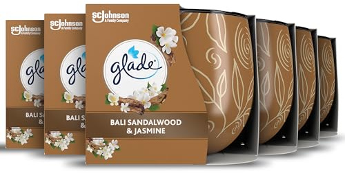 Glade Jar Candle, Scented Candle Infused with Essential Oils, Made Without Palm Oil, Up to 25 Hour Burn Time, Bali Sandalwood & Jasmine, Pack of 6 (6x108g)