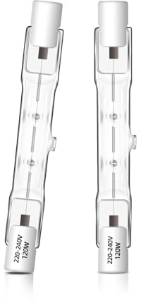 Caldarax Lot de 2 Ampoule Halogène R7s 78mm 120W Dimmable, J78 Ampoule Halogène Crayon 230V, 1800LM 2700K Blanc Chaud, Projecteur Halogène Linéaire Pour Éclairage Paysager, Sécurité, Lampadaire