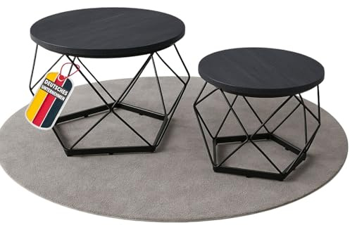 Coemo Couchtisch Schwarz Duett 2er Set – Moderner Beistelltisch im Industrial Design, runde Tische mit Holzoptik/Schwarz, platzsparend, vielseitig & robust für Wohnzimmer & Schlafzimmer