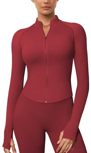 ZAAYO T-shirt de sport à manches longues pour femme - Haut de sport - Gym - Yoga - Avec fermeture éclair - Haut de gym crop top à manches longues avec trou pour le pouce - T-shirt fonctionnel de