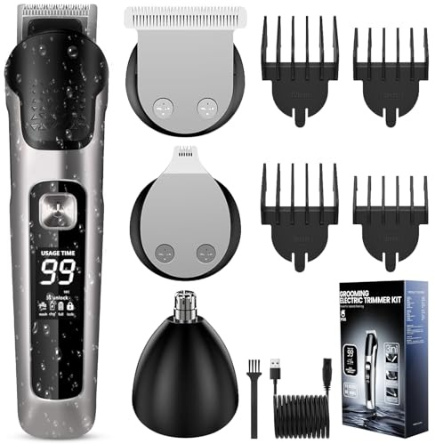 KDISHKRA Tondeuse Cheveux Professionnelle, Tondeuse Barbe Homme, Rechargeable Tondeuse Nez, Tondeuse Cheveux Sans Fil Étanche, Tondeuse Precision, Rasoir Electriques Kit Multi-Usage 3 en 1