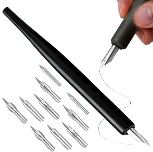 Set di penne per immersione Penne Manga in legno con 5 pennini per fumetti Manga Word Art e disegni a penna e inchiostro Set di nere per inchiostrazione Pennini da disegno