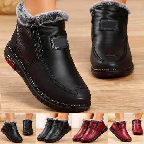 Chaussure Femme Hiver Cuissardes Plates Bottines Fourrées Botte De Neige Imperméable Orthopédiques Country Baskets Chaussures Mollets Larges Noir Impermeable pour