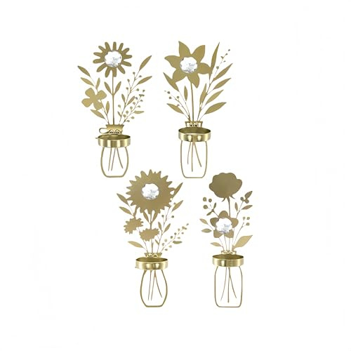 SSXOQX Portavelas Plegable de Pared con Diseño de Flores - Set de 4, Decoración Mural de Cocina, Accesorios de Sala de Estar, Escultura de Pared para Sala Dormitorio Pasillo, Decoraciones Fest golden