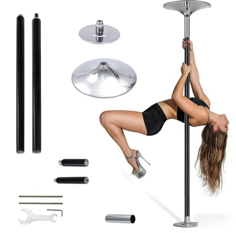 Barre de pole dance en silicone, barre de danse, modes statique et rotatif, hauteur réglable de 2,2 à 2,7 m, sans perçage, idéale pour la maison, la salle de sport, la chambre ou le studio. Black