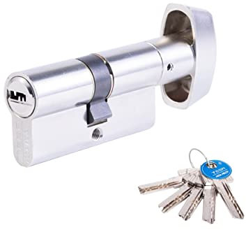 Tesa Assa Abloy T65B3050N Cilindro De Seguridad Estándar T60 Niquelado 30 x 50 mm Llave - Botón Leva Larga