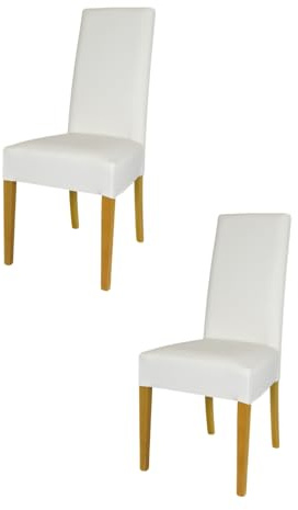 Tommychairs - Set med 2 stolar LUISA lämplig för kök och matsal, struktur i bok målat i ekfärg och stoppad sits klädd med vitt konstgjord läder