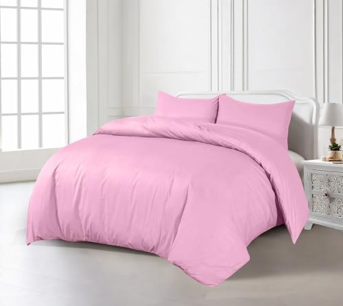 Crescent Collection Plain Duvet Cover With Pillowcase Percale Quilt Cover Bedding Set (Pink, Super King)