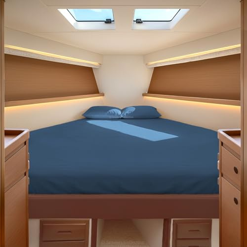 JS Sanders Collection 100% Egyptian Cotton Universal XL-V Berth 4 Piece The Best Boat XL-V Berth Bedding Fits mattresses up to 8” Depth Sheet Set - 600 TC Mediterranean Blue