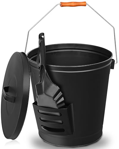 HomGarden Fireplace Ash Bucket with Lid and Shovel - 5.15 Gallon Galvanized Metal Ash Can for Wood Stove, Fire Pit, Grill, Hot Coals | Indoor & Outdoor Use