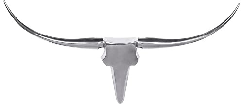 möbelando Deko Geweih Bull M WL1.245 Silber 100 cm Aluminium Design Hörner | Wanddekoration Stierkopf Horn Modern | Wandskulptur Geweih-Jagdtrophäe Metall | Longhorn Wandschmuck Groß