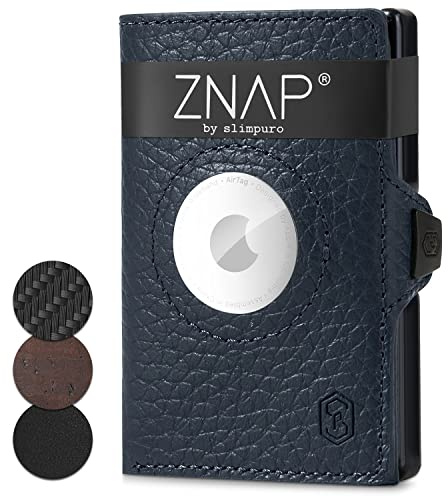 ZNAP Airtag Wallet aus Premium Leder | Kreditkartenetui Herren | Geldbörse | RFID-Blockierung & Slim Wallet I Kartenetui, Air Tag Geldbeutel Portemonnaie Herren - 8 Karten - Blau
