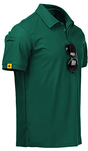 geeksport Polo Uomo Manica Corta Polo Shirt Sportiva Uomo Golf T-Shirt con Asciugatura Rapida Traspirante Outdoor Estiva Golf Shirt Collo a Lupetto Foresta Verde M